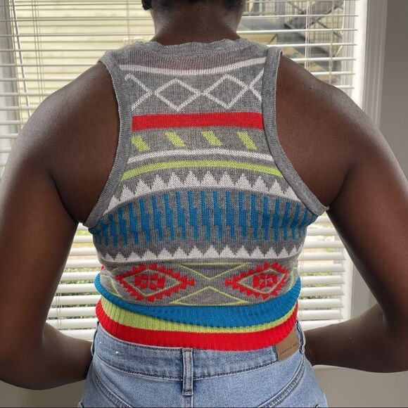 2/$20 DEREK HEART Cropped Aztec Striped Sweater Knit Tank vest - Picture 11 of 13